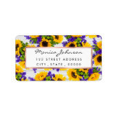 Land Rustige Witte Hout Paarse Gele Zonnebloem Etiket (Voorkant)