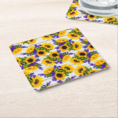 Land Rustige Witte Hout Paarse Gele Zonnebloem Kartonnen Onderzetters (Schuin)