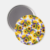 Land Rustige Witte Hout Paarse Gele Zonnebloem Magneet (Voorkant / Achterkant)