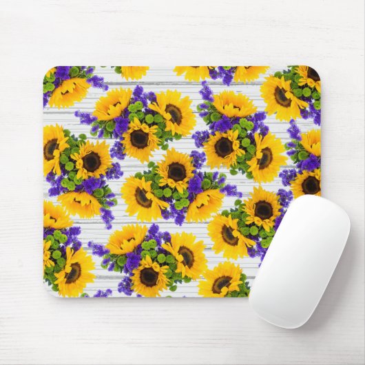 Land Rustige Witte Hout Paarse Gele Zonnebloem Muismat (Met muis)