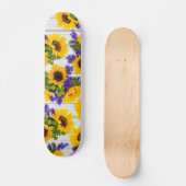 Land Rustige Witte Hout Paarse Gele Zonnebloem Persoonlijk Skateboard (Voorkant)