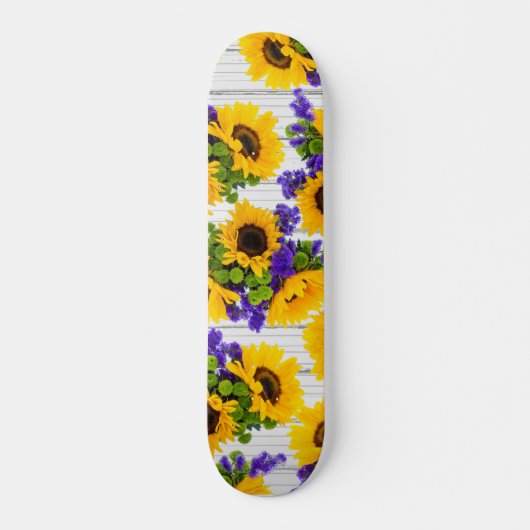 Land Rustige Witte Hout Paarse Gele Zonnebloem Persoonlijk Skateboard (Voorkant)