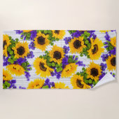 Land Rustige Witte Hout Paarse Gele Zonnebloem Strandlaken (Voorkant)