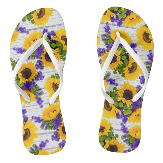 Land Rustige Witte Hout Paarse Gele Zonnebloem Teenslippers (Voetbed)