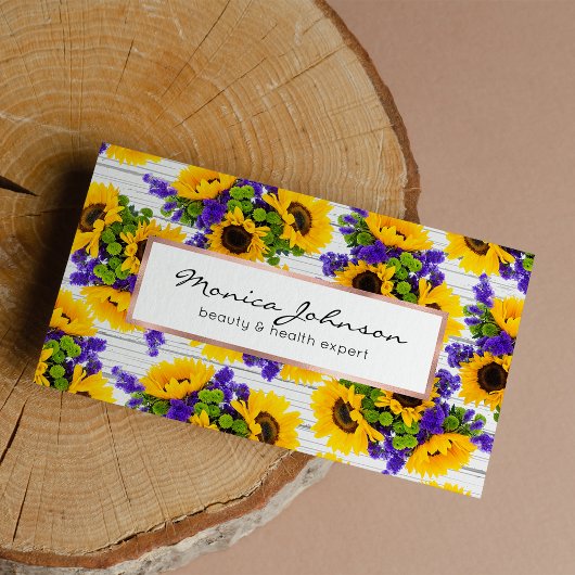 Land Rustige Witte Hout Paarse Gele Zonnebloem Visitekaartje