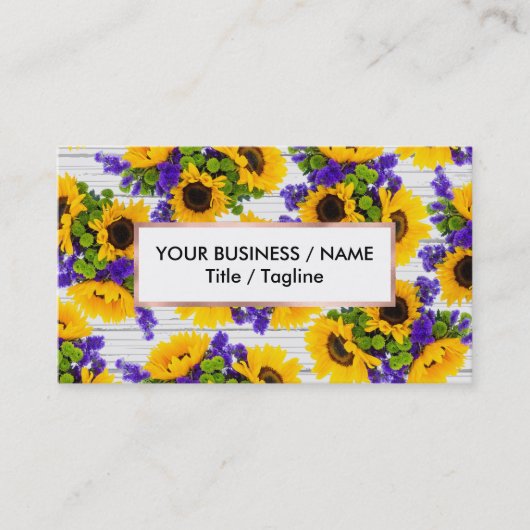 Land Rustige Witte Hout Paarse Gele Zonnebloem Visitekaartje (Voorkant)