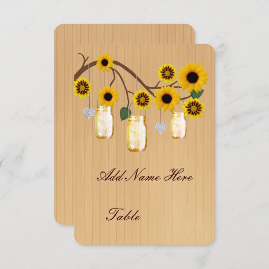 Land Rustige Yellow Mason Jars Table Place Card Kaart (Voorkant / Achterkant)
