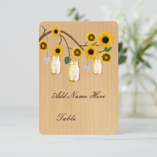 Land Rustige Yellow Mason Jars Table Place Card Kaart (Staand voorkant)