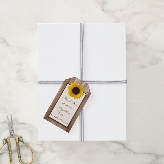 Land Rustige zonnebloem & bruinwoudhuwelijk Cadeaulabel (Met Touw)