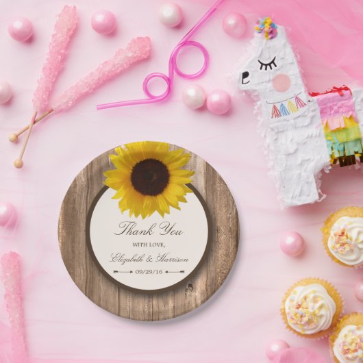 Land Rustige zonnebloem & bruinwoudhuwelijk Papieren Bordje (Feest)