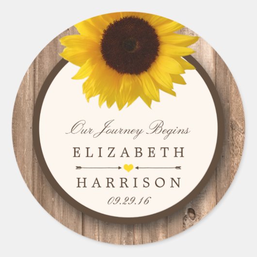 Land Rustige zonnebloem & bruinwoudhuwelijk Ronde Sticker (Voorkant)