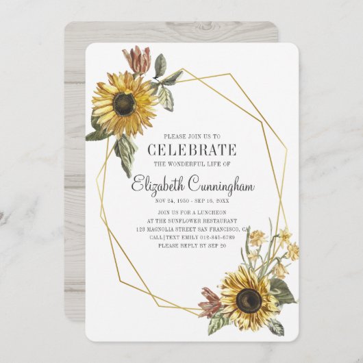 Land Rustige Zonnebloem Geometrisch Memorial Kaart (Voorkant / Achterkant)