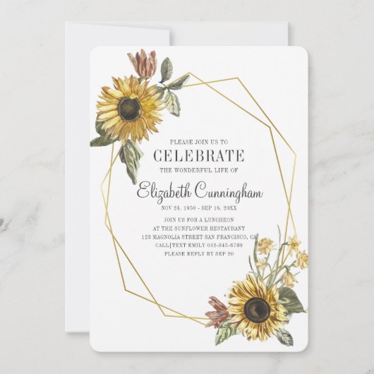 Land Rustige Zonnebloem Geometrisch Memorial Kaart (Voorkant)