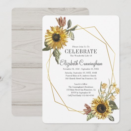 Land Rustige Zonnebloem Geometrisch Memorial Kaart (Voorkant / Achterkant)