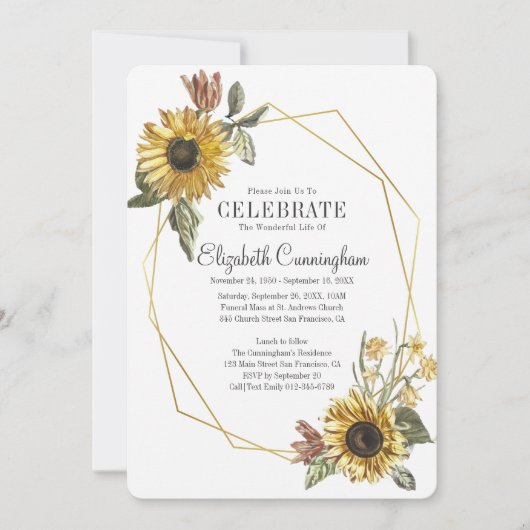 Land Rustige Zonnebloem Geometrisch Memorial Kaart (Voorkant)