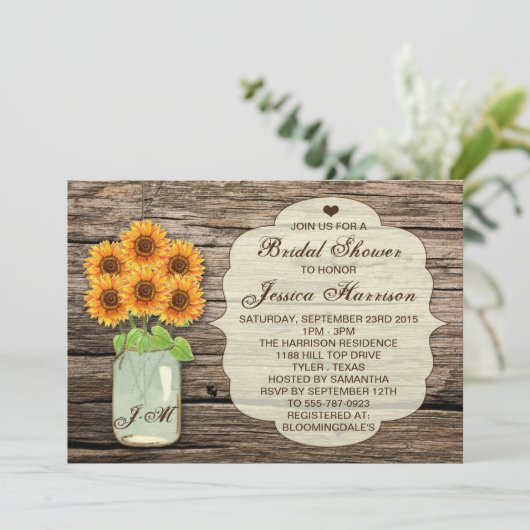 Land Rustige Zonnebloem Mason Jar Vrijgezellenfees Kaart (Staand voorkant)