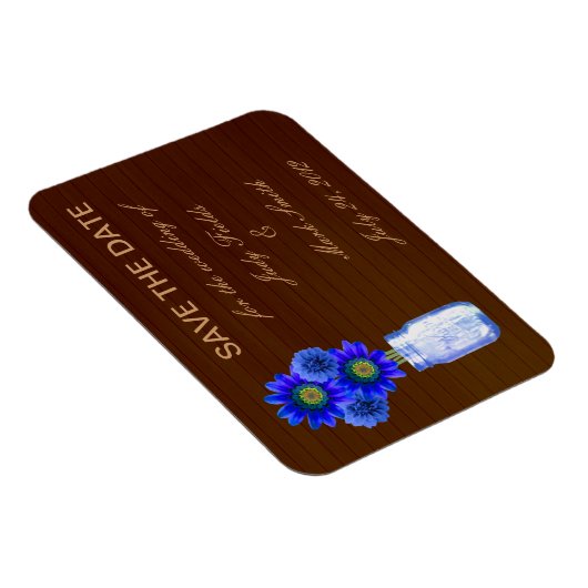 Land Rustisch Blauwe Mason Jar sparen de Datum Mag Magneet (Rechterzijde)