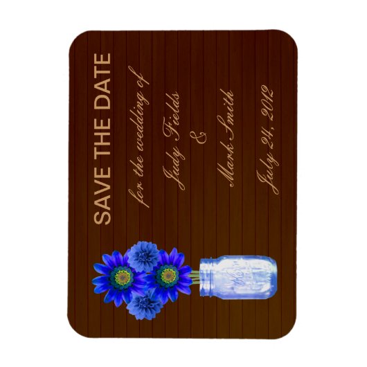 Land Rustisch Blauwe Mason Jar sparen de Datum Mag Magneet (Verticaal)