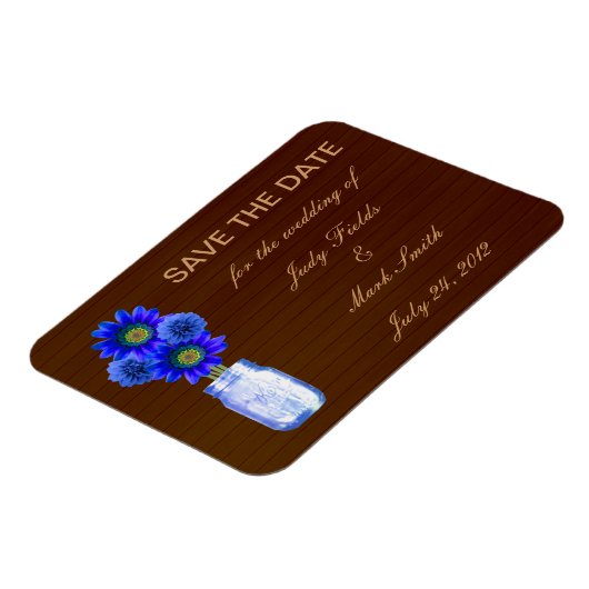 Land Rustisch Blauwe Mason Jar sparen de Datum Mag Magneet (Linkerzijde)