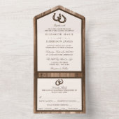 Land Rustisch Hoefijzer en bruin hout All In One Uitnodiging (Binnen)