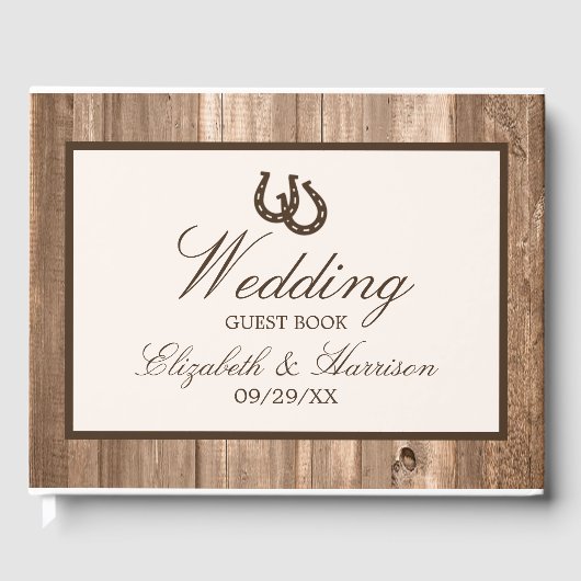 Land Rustisch Hoefijzer en bruin hout Gastenboek (Voorkant)