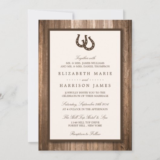 Land Rustisch Hoefijzer en bruin hout Kaart (Voorkant)