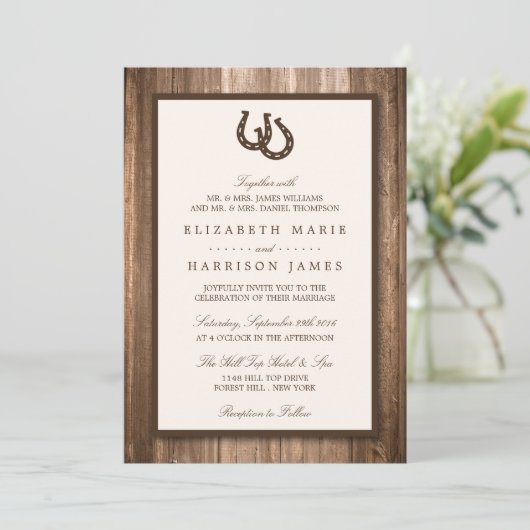 Land Rustisch Hoefijzer en bruin hout Kaart (Staand voorkant)