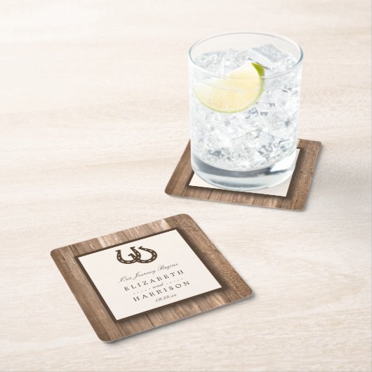 Land Rustisch Hoefijzer en bruin hout Kartonnen Onderzetters (Insitu)