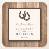 Land Rustisch Hoefijzer en bruin hout Kartonnen Onderzetters (Voorkant)