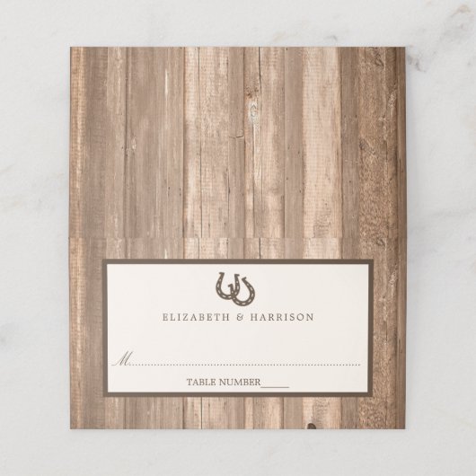 Land Rustisch Hoefijzer en bruin hout Plaatskaartje (Buitenkant ongevouwen)