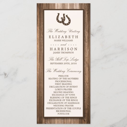 Land Rustisch Hoefijzer en bruin hout Programmakaart (Voorkant)