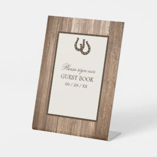 Land Rustisch Hoefijzer en bruin hout Reclamebord Met Voetstuk