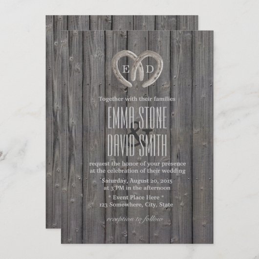 Land Rustisch Hoefijzer Heart Barn Wood Wedding Kaart (Voorkant / Achterkant)