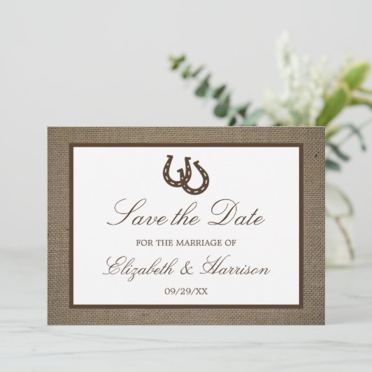 Land Rustisch Hoefijzer op overlapping sparen de d Save The Date (Staand voorkant)