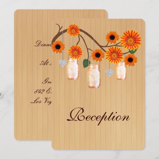Land Rustisch Sinaasappel Mason Jars Reception Kaa Kaart (Voorkant / Achterkant)