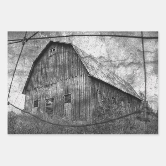 Land Rustisch zwart en  witte Barn Inpakpapier Vel (Voorkant)