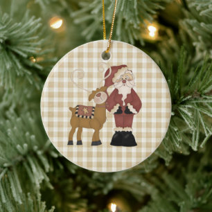 Land Santa en zijn rendierkeramisch Ornament