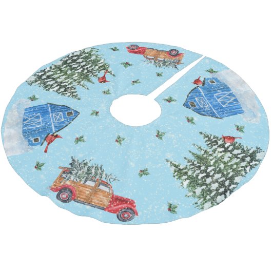 Land Scene Red Truck, Barn, Bossen Kerstboom Rok (Gekanteld)