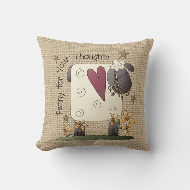 Land Schapen faux jute jute kussen (Voorkant)