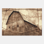 Land Sepia Rustic Barn  textuur Inpakpapier Vel (Voorkant)