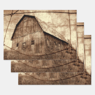 Land Sepia Rustic Barn  textuur Inpakpapier Vel