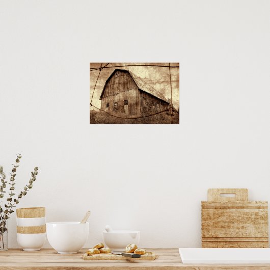 Land Sepia Rustic Barn textuur Poster (Keuken)