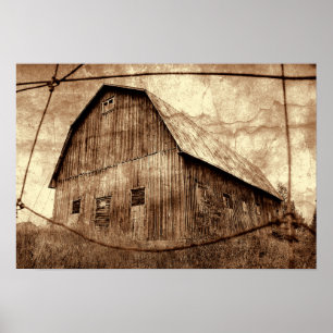 Land Sepia Rustic Barn  textuur Poster