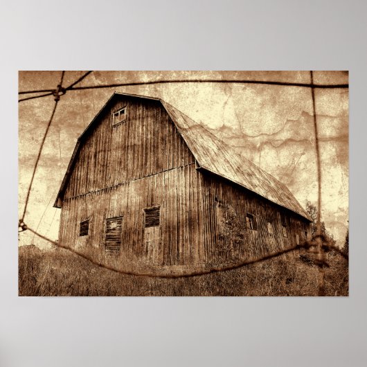 Land Sepia Rustic Barn  textuur Poster (Voorkant)