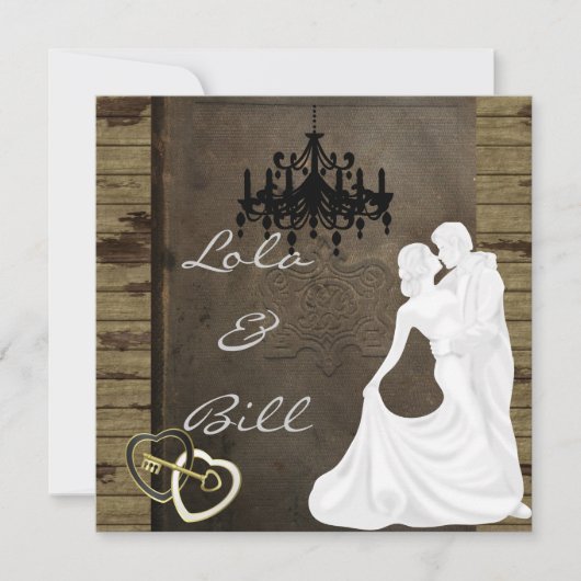 LAND Silhouette Wedding Invitation with ANTIQU Kaart (Voorkant)