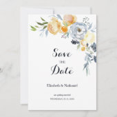 Land sinaasappel blauw wit bloemig Save the Date Kaart (Voorkant)