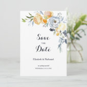 Land sinaasappel blauw wit bloemig Save the Date Kaart (Staand voorkant)