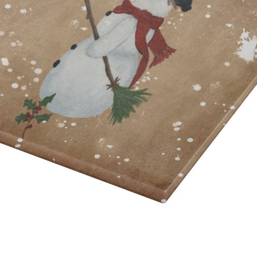 Land Sneeuwman glazen snijplank (Hoek)