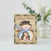 Land Snowman en Penguin Friendship Briefkaart (Staand voorkant)