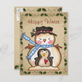 Land Snowman en Penguin Friendship Briefkaart (Voorkant / Achterkant)